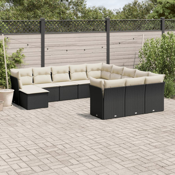 Set canapele de grădină, 12 piese, cu perne, negru, poliratan WALTI
