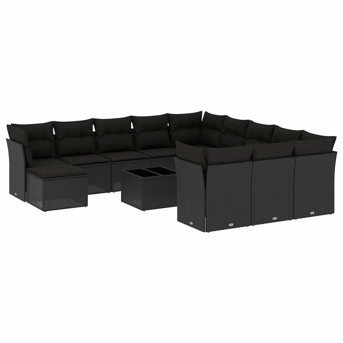 Set mobilier de grădină cu perne, 13 piese, negru, poliratan - WALTI WALTI