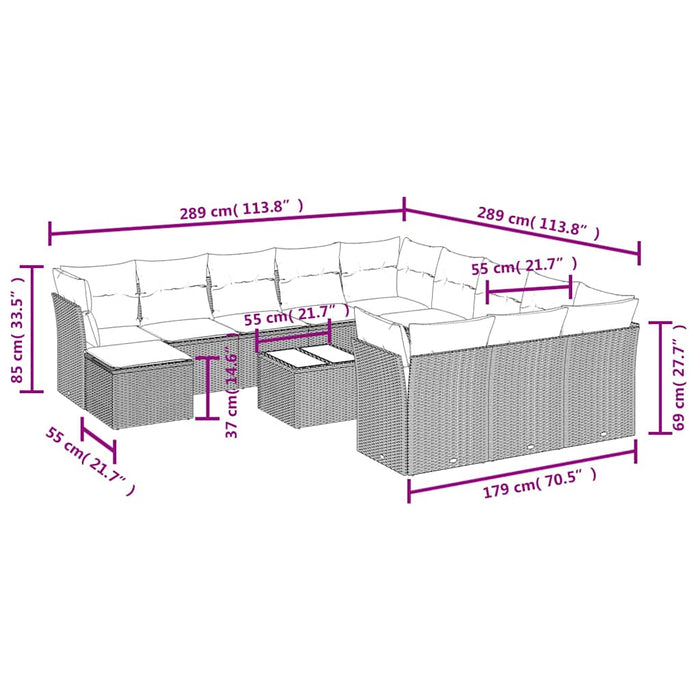 Set mobilier de grădină cu perne, 13 piese, negru, poliratan - WALTI WALTI