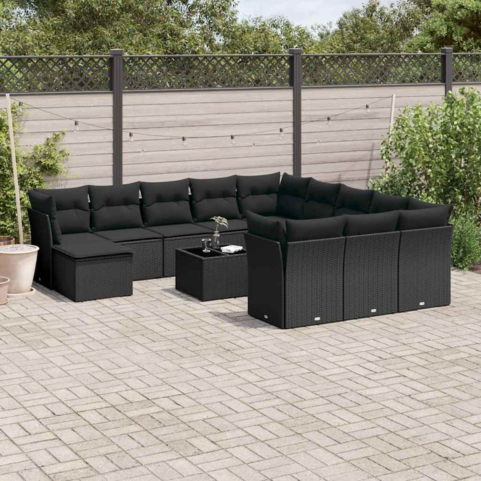 Set mobilier de grădină cu perne, 13 piese, negru, poliratan - WALTI WALTI