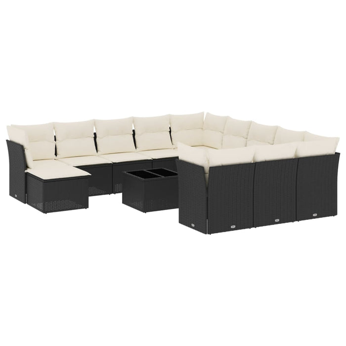 Set mobilier de grădină cu perne, 13 piese, negru, poliratan WALTI