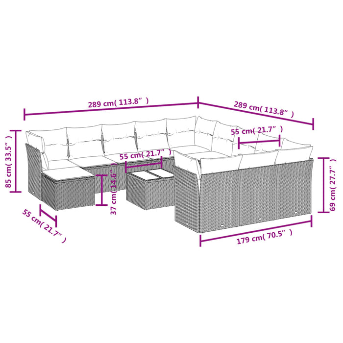 Set mobilier de grădină cu perne, 13 piese, negru, poliratan WALTI