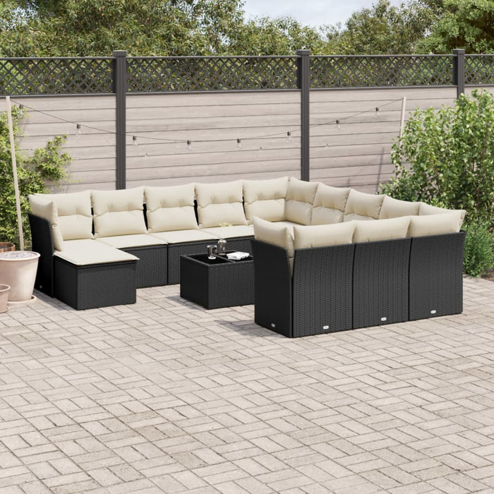 Set mobilier de grădină cu perne, 13 piese, negru, poliratan WALTI
