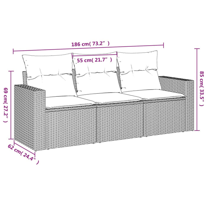 Set mobilier de grădină cu perne, 3 piese, negru, poliratan - WALTI WALTI