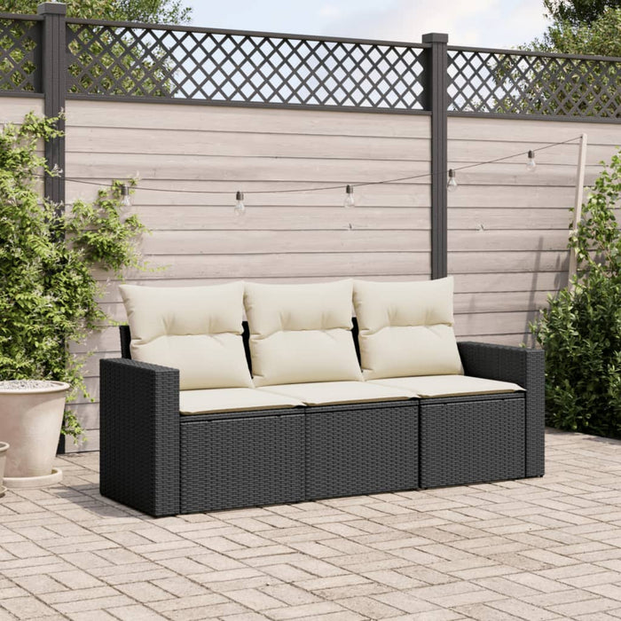 Set mobilier de grădină cu perne, 3 piese, negru, poliratan - WALTI WALTI