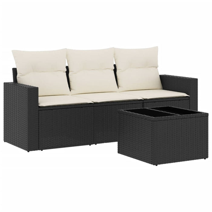 Set mobilier de grădină cu perne, 4 piese, negru, poliratan - WALTI WALTI