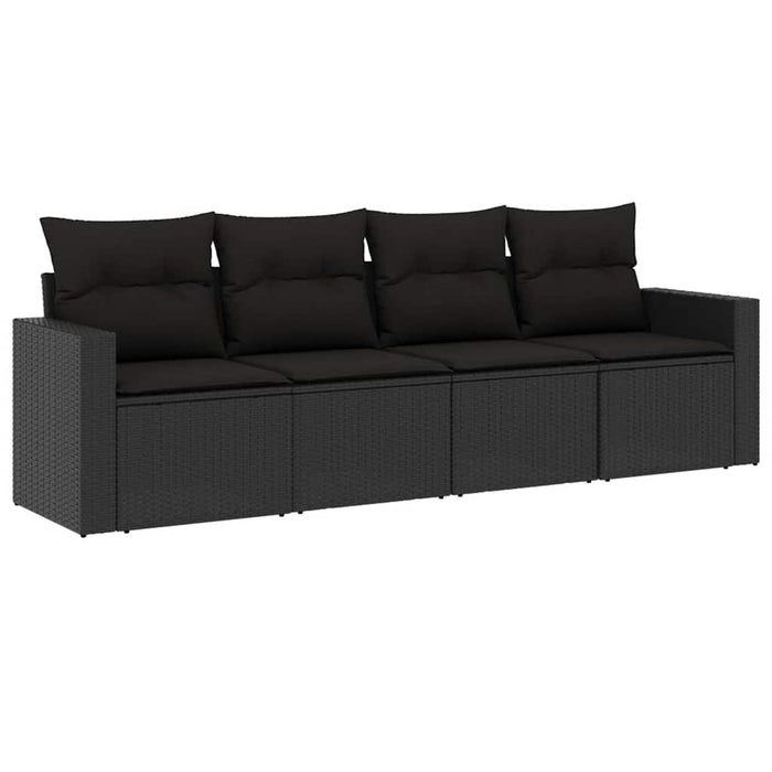 Set mobilier de grădină cu perne, 4 piese, negru, poliratan WALTI