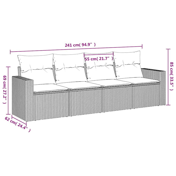 Set mobilier de grădină cu perne, 4 piese, negru, poliratan WALTI