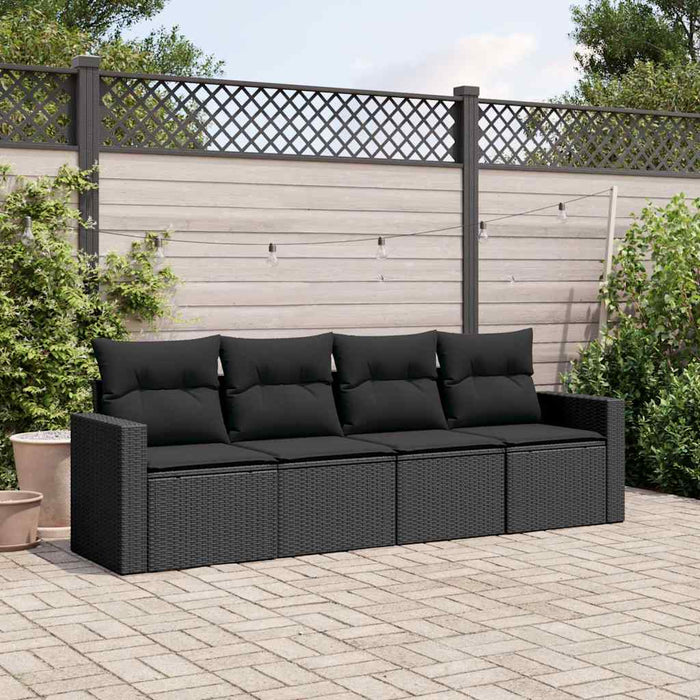 Set mobilier de grădină cu perne, 4 piese, negru, poliratan WALTI