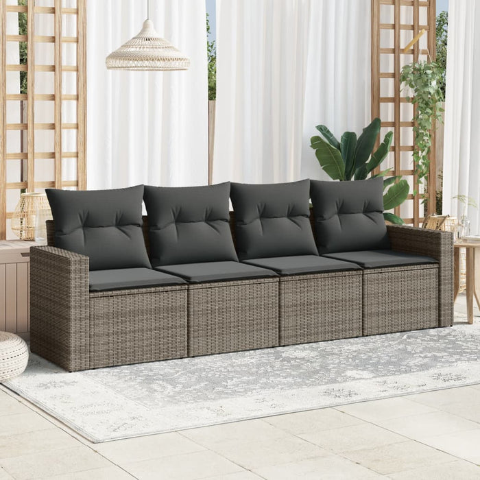 Set canapea de grădină cu perne, 4 piese, gri, poliratan - WALTI WALTI