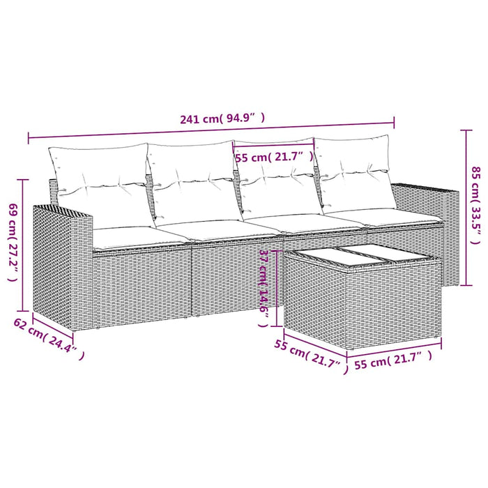 Set mobilier de grădină cu perne, 5 piese, negru, poliratan WALTI