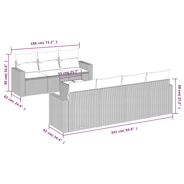 Set mobilier de grădină cu perne, 8 piese, negru, poliratan - WALTI WALTI