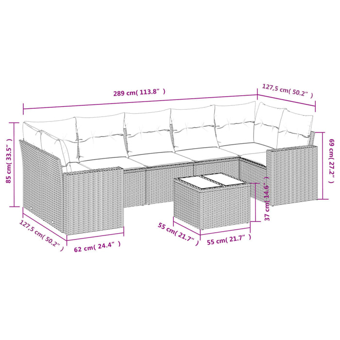Set mobilier de grădină cu perne, 8 piese, negru, poliratan - WALTI WALTI