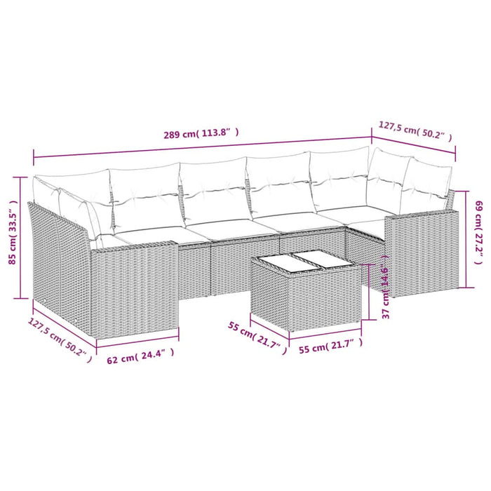 Set mobilier de grădină cu perne, 8 piese, negru, poliratan - WALTI WALTI