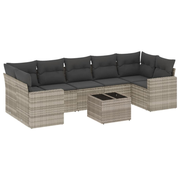 Set mobilier de grădină cu perne, 8 piese gri deschis poliratan - WALTI WALTI