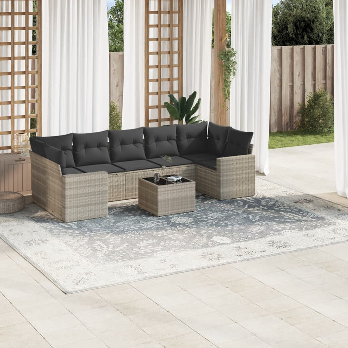 Set mobilier de grădină cu perne, 8 piese gri deschis poliratan - WALTI WALTI
