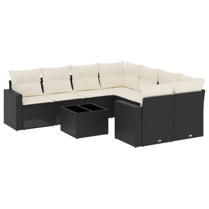 Set mobilier de grădină cu perne, 9 piese, negru, poliratan - WALTI WALTI