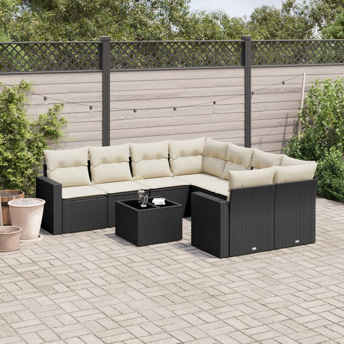 Set mobilier de grădină cu perne, 9 piese, negru, poliratan - WALTI WALTI