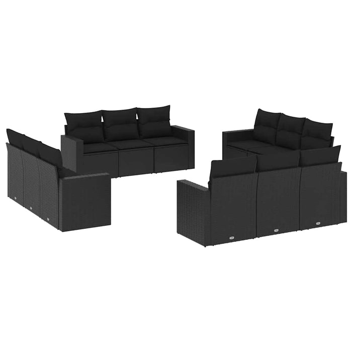 Set canapele de grădină, 12 piese, cu perne, negru, poliratan - WALTI WALTI