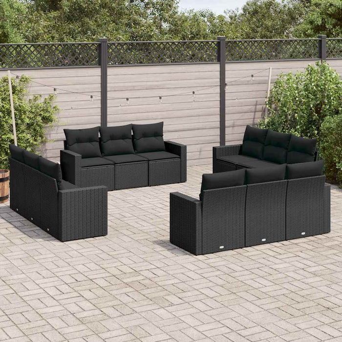 Set canapele de grădină, 12 piese, cu perne, negru, poliratan - WALTI WALTI