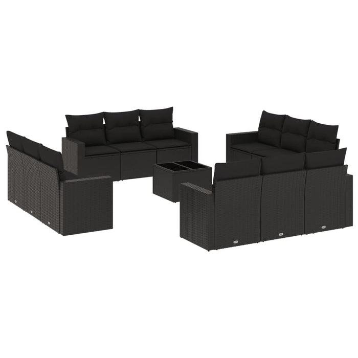Set mobilier de grădină cu perne, 13 piese, negru, poliratan - WALTI WALTI