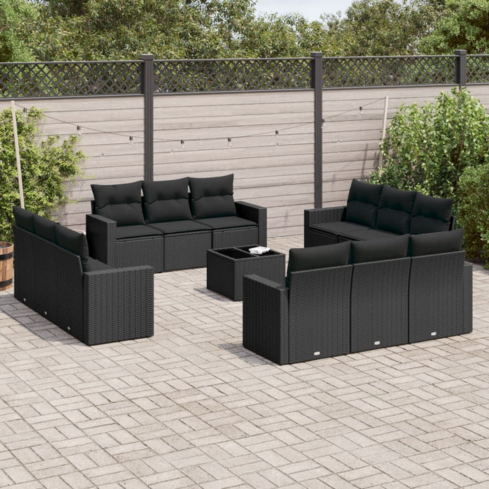Set mobilier de grădină cu perne, 13 piese, negru, poliratan - WALTI WALTI