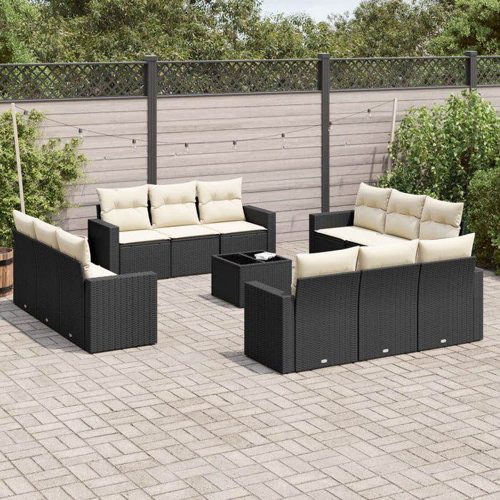 Set mobilier de grădină cu perne, 13 piese, negru, poliratan - WALTI WALTI