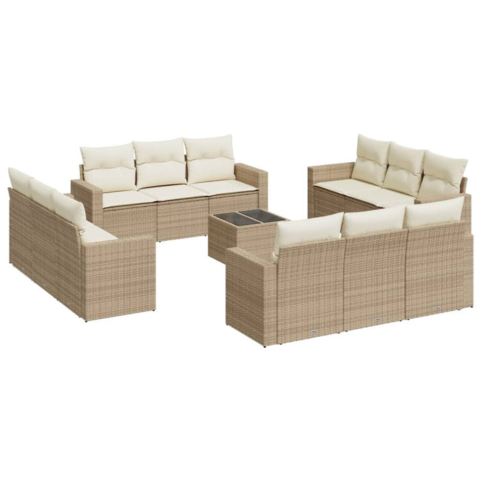 Set canapele de grădină, 13 piese, cu perne, bej, poliratan WALTI
