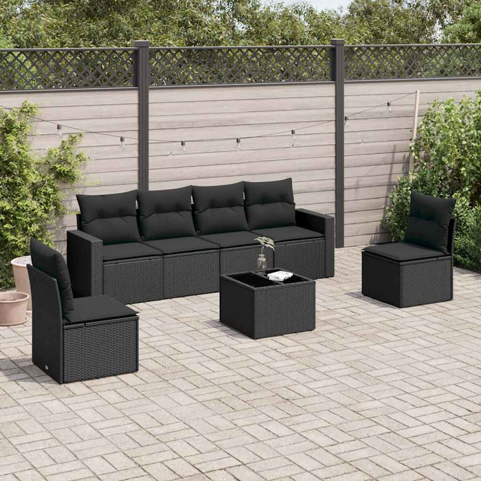 Set canapele de grădină cu perne, 7 piese, negru, poliratan - WALTI WALTI
