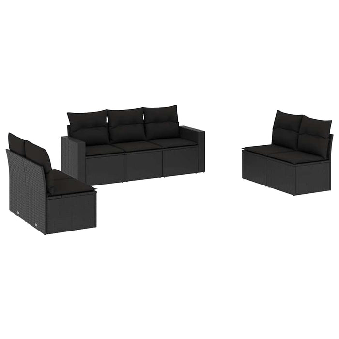 Set canapele de grădină cu perne, 7 piese, negru, poliratan WALTI