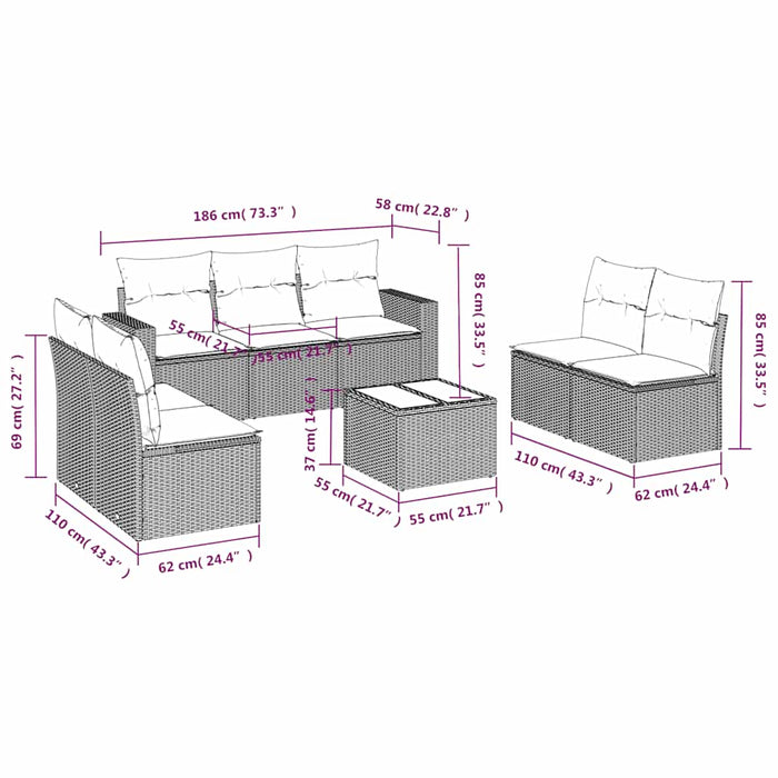 Set mobilier de grădină cu perne, 8 piese, negru, poliratan - WALTI WALTI