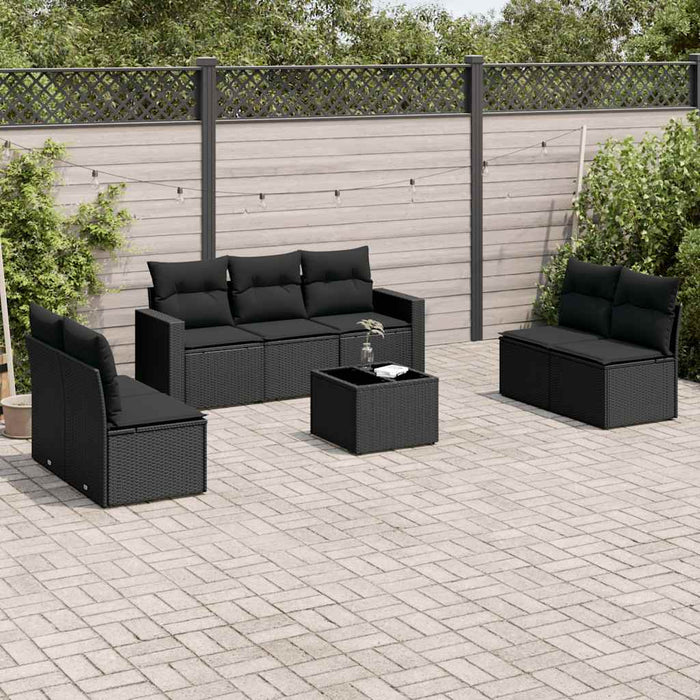 Set mobilier de grădină cu perne, 8 piese, negru, poliratan - WALTI WALTI