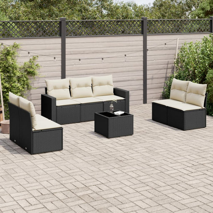 Set mobilier de grădină cu perne, 8 piese, negru, poliratan - WALTI WALTI