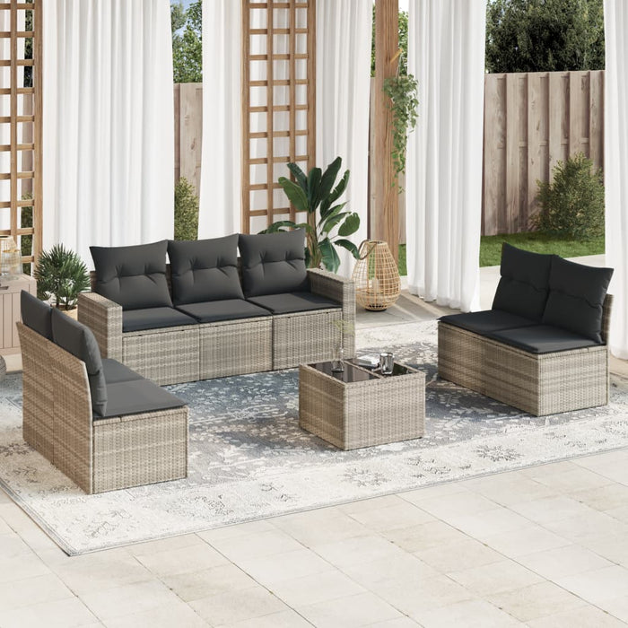 Set mobilier de grădină cu perne, 8 piese gri deschis poliratan - WALTI WALTI