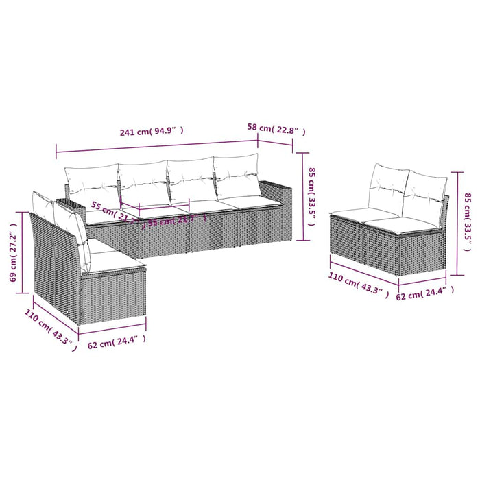 Set mobilier de grădină cu perne, 8 piese, negru, poliratan - WALTI WALTI