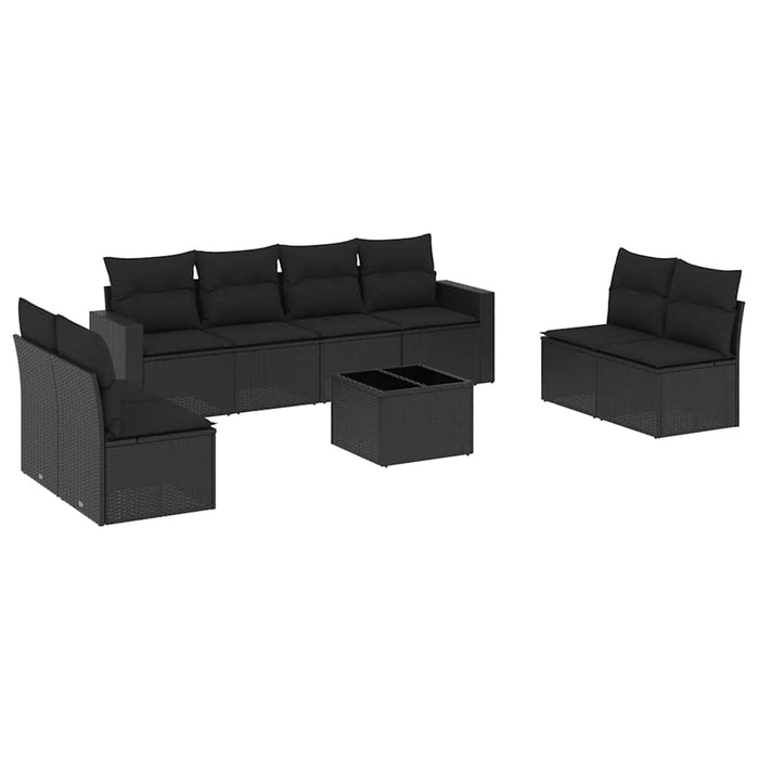 Set mobilier de grădină cu perne, 9 piese, negru, poliratan - WALTI WALTI