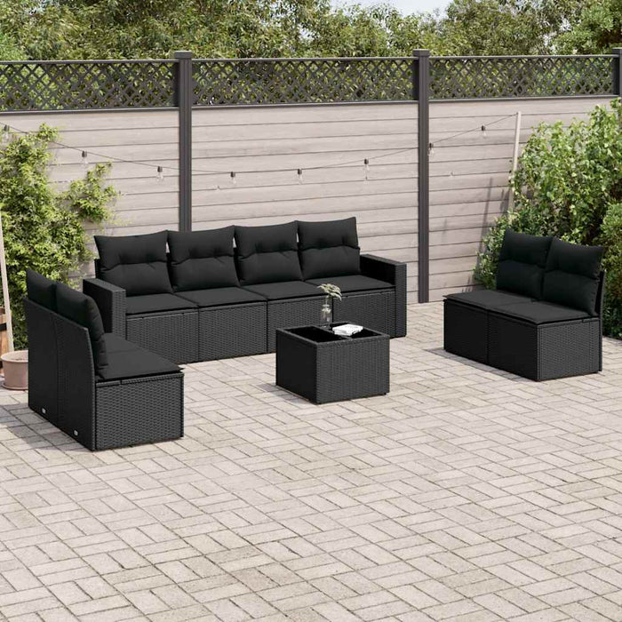 Set mobilier de grădină cu perne, 9 piese, negru, poliratan - WALTI WALTI