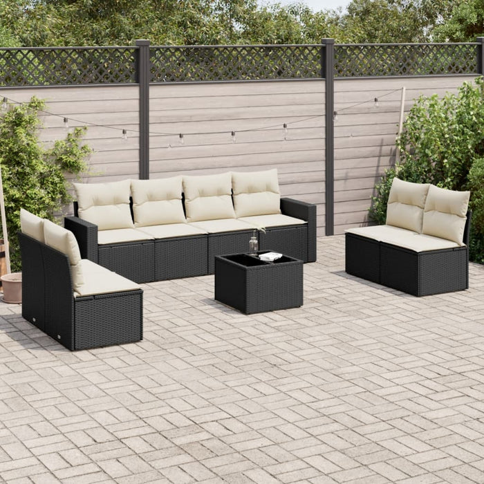 Set mobilier de grădină cu perne, 9 piese, negru, poliratan - WALTI WALTI