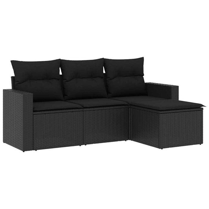Set mobilier de grădină cu perne, 4 piese, negru, poliratan - WALTI WALTI