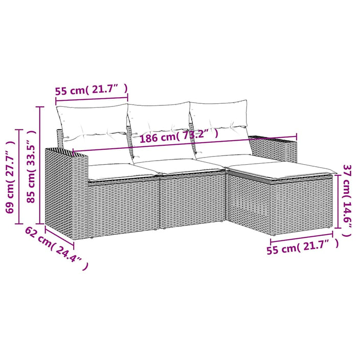 Set mobilier de grădină cu perne, 4 piese, negru, poliratan - WALTI WALTI