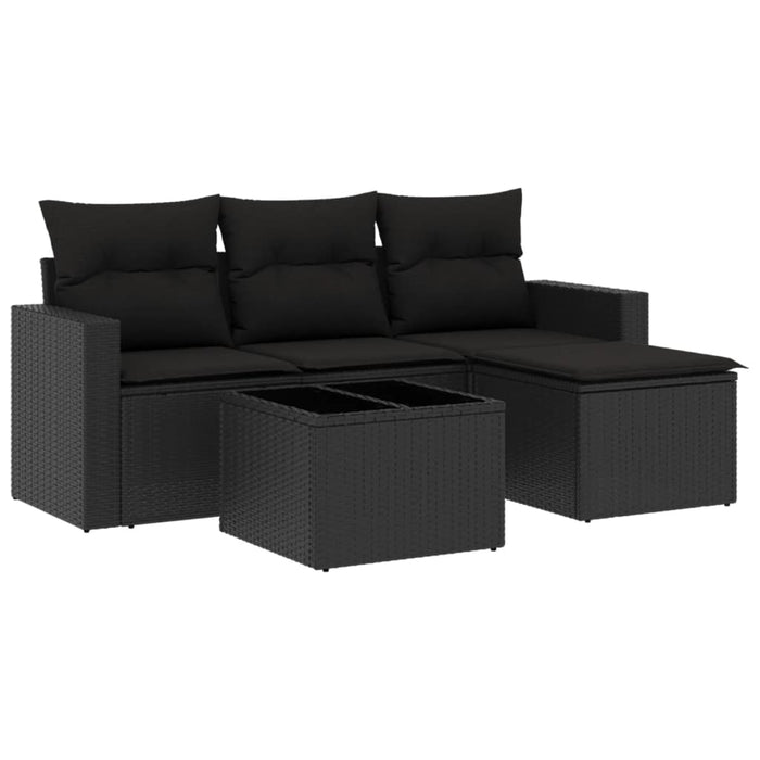 Set mobilier de grădină cu perne, 5 piese, negru, poliratan WALTI