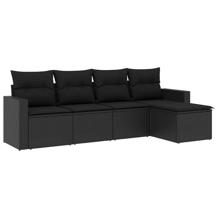 Set mobilier de grădină cu perne, 5 piese, negru, poliratan WALTI