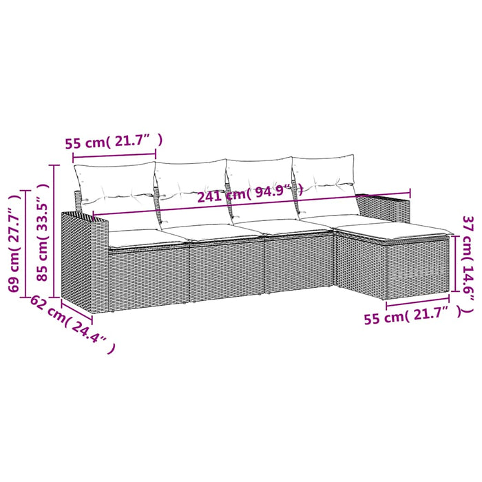 Set mobilier de grădină cu perne, 5 piese, negru, poliratan WALTI