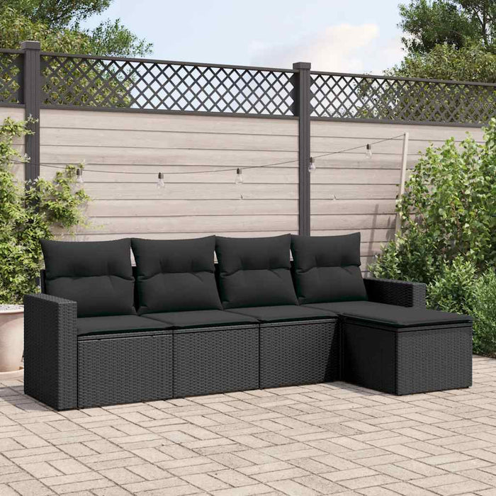 Set mobilier de grădină cu perne, 5 piese, negru, poliratan WALTI