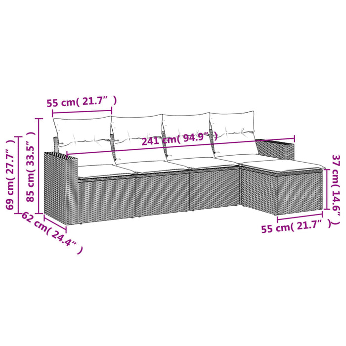 Set mobilier de grădină cu perne, 5 piese, negru, poliratan - WALTI WALTI
