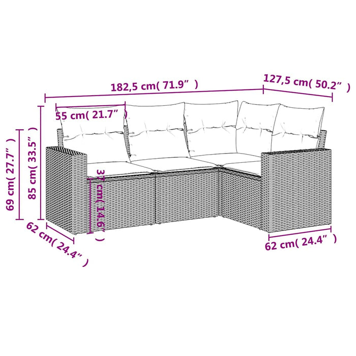 Set mobilier de grădină cu perne, 4 piese, negru, poliratan - WALTI WALTI