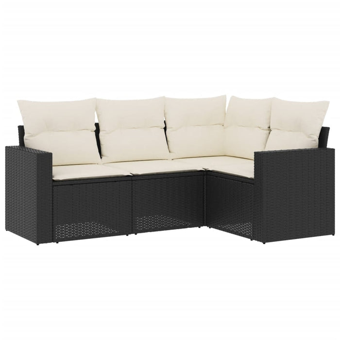 Set mobilier de grădină cu perne, 4 piese, negru, poliratan WALTI