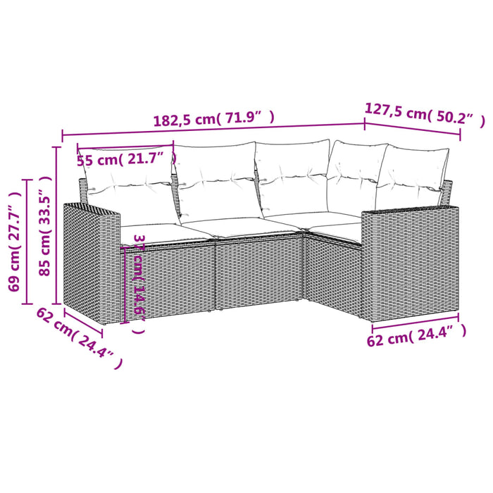 Set mobilier de grădină cu perne, 4 piese, negru, poliratan WALTI