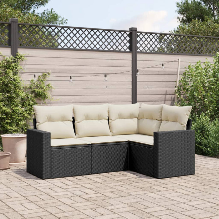 Set mobilier de grădină cu perne, 4 piese, negru, poliratan WALTI