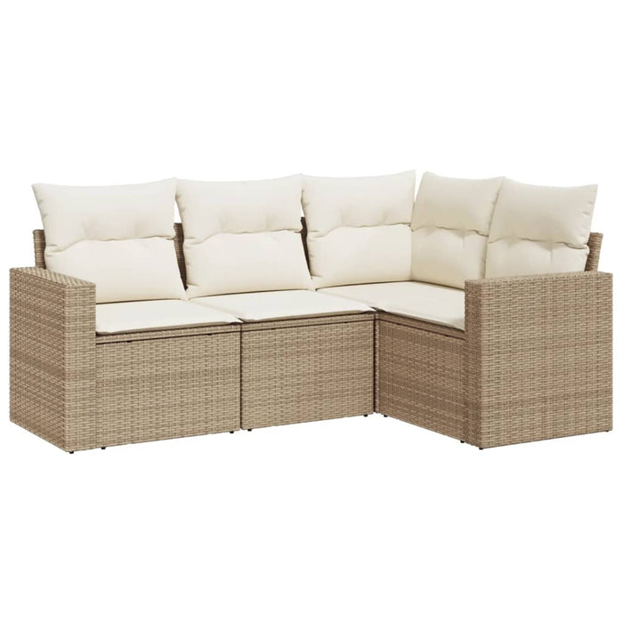 Set canapele de grădină, 4 piese, cu perne, bej, poliratan WALTI